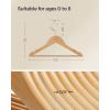imageSONGMICS Kids Wooden Hangers 20 Pack Solid Wood Baby Hangers Childrens Coat Hangers with Pants Bar Shoulder Notches Swivel Hooks 126 x 75 Inches Natural and Silver UCRW06NLNatural  Silver