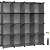 imageSONGMICS Cube Storage Organizer Set of 16 Plastic Cubes Closet Organizers and Storage Room Organization Bedroom Living Room 122 x 484 x 484 Inches Black ULPC44BKGrey