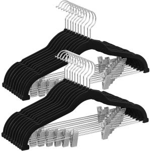 imageSONGMICS 20Pack Pants Hangers 167Inch Long Velvet Hangers with Adjustable Clips HeavyDuty NonSlip Skirt Hangers SpaceSaving for Pants Skirts Coats Dresses Black UCRF012B20Black