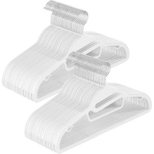 imageSONGMICS 50 Pack Coat Hangers HeavyDuty Plastic Suit Hangers SShaped Opening SpaceSaving 360 Swivel Hook 163 Inches Wide Light Gray and Dark Gray UCRP41G50Cloud White