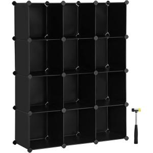 imageSONGMICS Cube Storage Organizer Set of 16 Plastic Cubes Closet Organizers and Storage Room Organization Bedroom Living Room 122 x 484 x 484 Inches Black ULPC44BKBlack