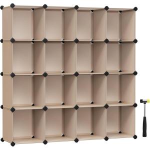 imageSONGMICS Cube Storage Organizer Set of 16 Plastic Cubes Closet Organizers and Storage Room Organization Bedroom Living Room 122 x 484 x 484 Inches Black ULPC44BKCamel Brown
