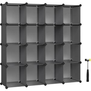 imageSONGMICS Cube Storage Organizer Set of 16 Plastic Cubes Closet Organizers and Storage Room Organization Bedroom Living Room 122 x 484 x 484 Inches Black ULPC44BKGrey