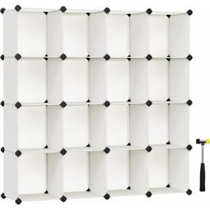imageSONGMICS Cube Storage Organizer Set of 16 Plastic Cubes Closet Organizers and Storage Room Organization Bedroom Living Room 122 x 484 x 484 Inches Black ULPC44BKCream White