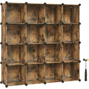 imageSONGMICS Cube Storage Organizer Set of 16 Plastic Cubes Closet Organizers and Storage Room Organization Bedroom Living Room 122 x 484 x 484 Inches Black ULPC44BKRustic Brown