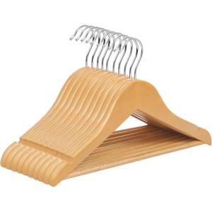 imageSONGMICS Kids Wooden Hangers 20 Pack Solid Wood Baby Hangers Childrens Coat Hangers with Pants Bar Shoulder Notches Swivel Hooks 126 x 75 Inches Natural and Silver UCRW06NLNatural  Silver