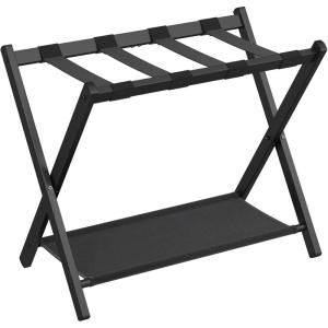 imageSONGMICS Luggage Racks for Guest Room Set of 2 Suitcase Stand with Storage Shelf Steel Frame Foldable for Easy Storage Hotel Bedroom Black URLR003B02Black