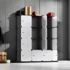 imageSONGMICS Cube Storage Organizer Set of 12 Plastic Cubes Closet Storage Shelves DIY Plastic Closet Cabinet Modular Bookcase Shelving with Doors for Bedroom Living Room Black and White ULPC34HV1Black  White