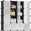 imageSONGMICS Cube Storage Organizer Set of 12 Plastic Cubes Closet Storage Shelves DIY Plastic Closet Cabinet Modular Bookcase Shelving with Doors for Bedroom Living Room Black and White ULPC34HV1Black  White