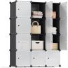 imageSONGMICS Cube Storage Organizer Set of 12 Plastic Cubes Closet Storage Shelves DIY Plastic Closet Cabinet Modular Bookcase Shelving with Doors for Bedroom Living Room Black and White ULPC34HV1Black  White