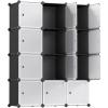 imageSONGMICS Cube Storage Organizer Set of 12 Plastic Cubes Closet Storage Shelves DIY Plastic Closet Cabinet Modular Bookcase Shelving with Doors for Bedroom Living Room Black and White ULPC34HV1Black  White