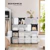 imageSONGMICS Cube Storage Organizer Set of 12 Plastic Cubes Closet Storage Shelves DIY Plastic Closet Cabinet Modular Bookcase Shelving with Doors for Bedroom Living Room Black and White ULPC34HV1Black  White