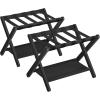 imageSONGMICS Luggage Rack Folding Suitcase Stand with Storage Shelf for Guest Room Hotel Bedroom HeavyDuty Holds up to 131 lb Chestnut Brown URLR007R01Black