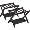 imageSONGMICS Luggage Rack Folding Suitcase Stand with Storage Shelf for Guest Room Hotel Bedroom HeavyDuty Holds up to 131 lb Chestnut Brown URLR007R01Chestnut Brown