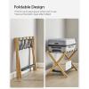 imageSONGMICS Luggage Rack Folding Suitcase Stand with Storage Shelf for Guest Room Hotel Bedroom HeavyDuty Holds up to 131 lb Chestnut Brown URLR007R01Natural Beige