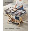 imageSONGMICS Luggage Rack Folding Suitcase Stand with Storage Shelf for Guest Room Hotel Bedroom HeavyDuty Holds up to 131 lb Chestnut Brown URLR007R01Natural Beige