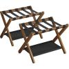 imageSONGMICS Luggage Rack Folding Suitcase Stand with Storage Shelf for Guest Room Hotel Bedroom HeavyDuty Holds up to 131 lb Chestnut Brown URLR007R01Walnut