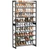 imageSONGMICS Shoe Rack 8Tier Shoe Organizer Metal Rack for Garage Set of 2 4Tier Stackable Shelf with Adjustable Flat or Angled Shelves 3240 Pairs Ink Black ULMR08BInk Black