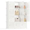 imageSONGMICS Cube Storage Organizer Set of 12 Plastic Cubes Closet Storage Shelves DIY Plastic Closet Cabinet Modular Bookcase Shelving with Doors for Bedroom Living Room Black and White ULPC34HV1Cream White