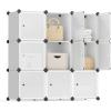 imageSONGMICS Cube Storage Organizer Set of 12 Plastic Cubes Closet Storage Shelves DIY Plastic Closet Cabinet Modular Bookcase Shelving with Doors for Bedroom Living Room Black and White ULPC34HV1White