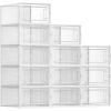imageSONGMICS Shoe Boxes Pack of 12 Shoe Storage Organizers Stackable Clear Plastic Boxes for Closet Sneakers 91 x 131 x 56 Inches Fit up to US Size 11 Transparent and White ULSP12SWTTransparent  White