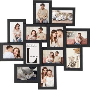 imageSONGMICS 4x6 Collage Picture Frames 12Pack Photo Collage Frame for Wall Decor Glass Front Assembly Required Rustic BrownBlack