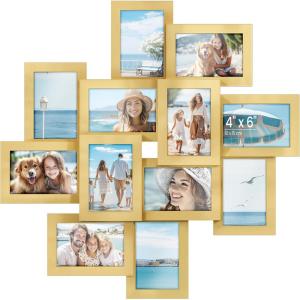 imageSONGMICS 4x6 Collage Picture Frames 12Pack Photo Collage Frame for Wall Decor Glass Front Assembly Required Rustic BrownPale Gold