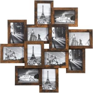 imageSONGMICS 4x6 Collage Picture Frames 12Pack Photo Collage Frame for Wall Decor Glass Front Assembly Required Rustic BrownRustic Brown