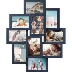 imageSONGMICS 4x6 Collage Picture Frames for Wall Decor 10 Pack Family Photo Collage Frame Set for Gallery Glass Front Assembly Required Ink BlackNavy Blue