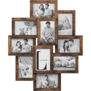 imageSONGMICS 4x6 Collage Picture Frames for Wall Decor 10 Pack Family Photo Collage Frame Set for Gallery Glass Front Assembly Required Ink BlackRustic Brown