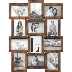 imageSONGMICS Collage Picture Frames 4x6 for Wall Decor Set of 12 Multi Family Photo for Gallery Decor Hanging Display Assembly Required Ink BlackRustic Brown