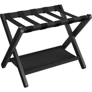 imageSONGMICS Luggage Rack Folding Suitcase Stand with Storage Shelf for Guest Room Hotel Bedroom HeavyDuty Holds up to 131 lb Chestnut Brown URLR007R01Black