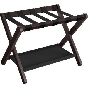 imageSONGMICS Luggage Rack Folding Suitcase Stand with Storage Shelf for Guest Room Hotel Bedroom HeavyDuty Holds up to 131 lb Chestnut Brown URLR007R01Chestnut Brown