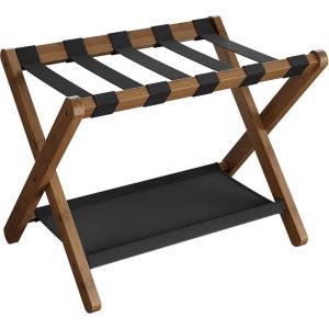 imageSONGMICS Luggage Rack Folding Suitcase Stand with Storage Shelf for Guest Room Hotel Bedroom HeavyDuty Holds up to 131 lb Chestnut Brown URLR007R01Walnut