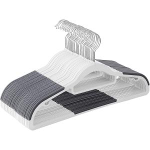 imageSONGMICS Pack of 50 Coat Hangers HeavyDuty Plastic Hangers NonSlip SpaceSaving Clothes Hangers 02 Inches Slim 165 Inches Wide 360 Swivel Silver Hook Light and Dark Gray UCRP20G50White  Dark Gray