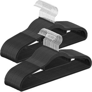imageSONGMICS Pack of 50 Coat Hangers HeavyDuty Plastic Hangers NonSlip SpaceSaving Clothes Hangers 02 Inches Slim 165 Inches Wide 360 Swivel Silver Hook Light and Dark Gray UCRP20G50Black