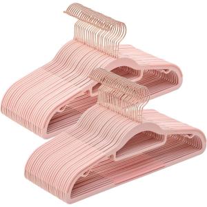 imageSONGMICS Pack of 50 Coat Hangers HeavyDuty Plastic Hangers NonSlip SpaceSaving Clothes Hangers 02 Inches Slim 165 Inches Wide 360 Swivel Silver Hook Light and Dark Gray UCRP20G50Light Pink  Rose Gold