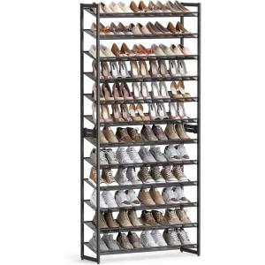 imageSONGMICS Shoe Rack 12Tier Shoe Organizer Metal Shoe Storage for Garage Entryway Set of 2 6Tier Stackable Shoe Shelf with Adjustable Flat or Angled Shelves Holds 4860 Pairs Black ULMR12BBlack