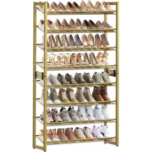 imageSONGMICS Shoe Rack 8Tier Shoe Organizer Metal Rack for Garage Set of 2 4Tier Stackable Shelf with Adjustable Flat or Angled Shelves 3240 Pairs Ink Black ULMR08BPale Gold