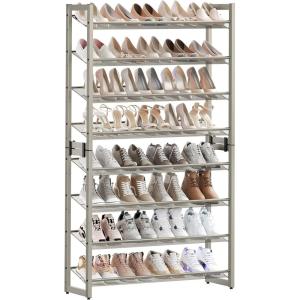 imageSONGMICS Shoe Rack 8Tier Shoe Organizer Metal Rack for Garage Set of 2 4Tier Stackable Shelf with Adjustable Flat or Angled Shelves 3240 Pairs Ink Black ULMR08BCappuccino Beige