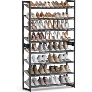 imageSONGMICS Shoe Rack 8Tier Shoe Organizer Metal Rack for Garage Set of 2 4Tier Stackable Shelf with Adjustable Flat or Angled Shelves 3240 Pairs Ink Black ULMR08BInk Black