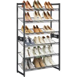 imageSONGMICS Shoe Rack 8Tier Shoe Organizer Metal Rack for Garage Set of 2 4Tier Stackable Shelf with Adjustable Flat or Angled Shelves 3240 Pairs Ink Black ULMR08BCharcoal Gray