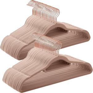 imageSONGMICS Velvet Hangers Set of 50 Clothes Hanger with Rose Gold Swivel Hook NonSlip and SpaceSaving 02Inch Thick 171Inch Long for Coat Shirt Dress Pants Tie Coral Pink UCRF21PK50Rose Gold  Caramel Brown