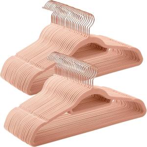 imageSONGMICS Velvet Hangers Set of 50 Clothes Hanger with Rose Gold Swivel Hook NonSlip and SpaceSaving 02Inch Thick 171Inch Long for Coat Shirt Dress Pants Tie Coral Pink UCRF21PK50Rose Gold  Coral Pink