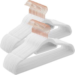 imageSONGMICS Velvet Hangers Set of 50 Clothes Hanger with Rose Gold Swivel Hook NonSlip and SpaceSaving 02Inch Thick 171Inch Long for Coat Shirt Dress Pants Tie Coral Pink UCRF21PK50Rose Gold  Cloud White