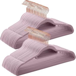 imageSONGMICS Velvet Hangers Set of 50 Clothes Hanger with Rose Gold Swivel Hook NonSlip and SpaceSaving 02Inch Thick 171Inch Long for Coat Shirt Dress Pants Tie Coral Pink UCRF21PK50Rose Gold  Lavender Purple