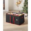imageSONGMICS Large Christmas Ornament Storage Box Dual Zippers Stackable Christmas Storage Container with Lid 8 Trays 600D Oxford 3Inch 128 Slots Cherry Red URFB035R01Ink Black