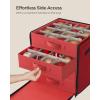 imageSONGMICS Large Christmas Ornament Storage Box with Side Open Stackable Christmas Storage Container with Lid 8 Drawer Trays 600D Oxford 3Inch 128 Slots Dove Gray URFB038G01Cherry Red