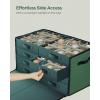 imageSONGMICS Large Christmas Ornament Storage Box with Side Open Stackable Christmas Storage Container with Lid 8 Drawer Trays 600D Oxford 3Inch 128 Slots Dove Gray URFB038G01Forest Green