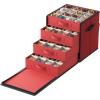 imageSONGMICS Large Christmas Ornament Storage Box with Side Open Stackable Christmas Storage Container with Lid 8 Drawer Trays 600D Oxford 3Inch 128 Slots Dove Gray URFB038G01Cherry Red
